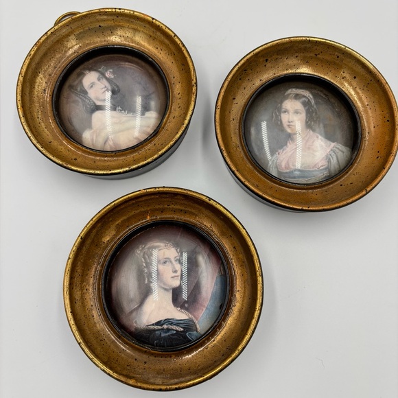 3 Vintage/Antique Gold Convex Framed Portraits - Picture 1 of 7